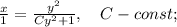 \frac{x}{1}=\frac{y^{2}}{Cy^{2}+1}, \quad C-const;