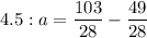 4.5: a = \dfrac{103}{28} - \dfrac{49}{28}