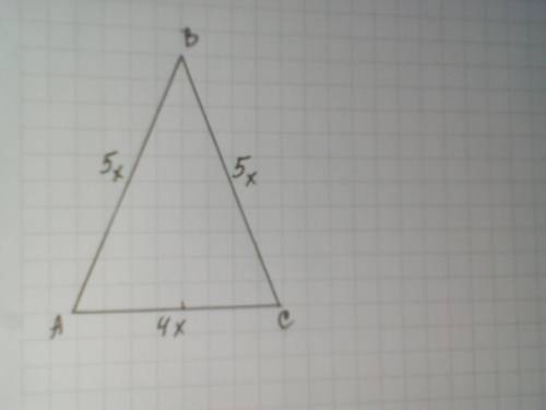 У рівнобедреному трикутнику основа відноситься до бічної сторони як 4:5, периметр трикутника дорівню