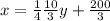 x = \frac{1}{4}\frac{10}{3}y +\frac{200}{3}