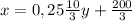 x = 0,25 \frac{10}{3}y +\frac{200}{3}