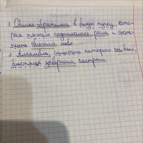 Синтаксический разбор двух предложений (ПОДЧЕРКНУТЬ ЧЛЕНЫ ПРЕДЛОЖЕНИЯ). 1. Облако обратилось в белую