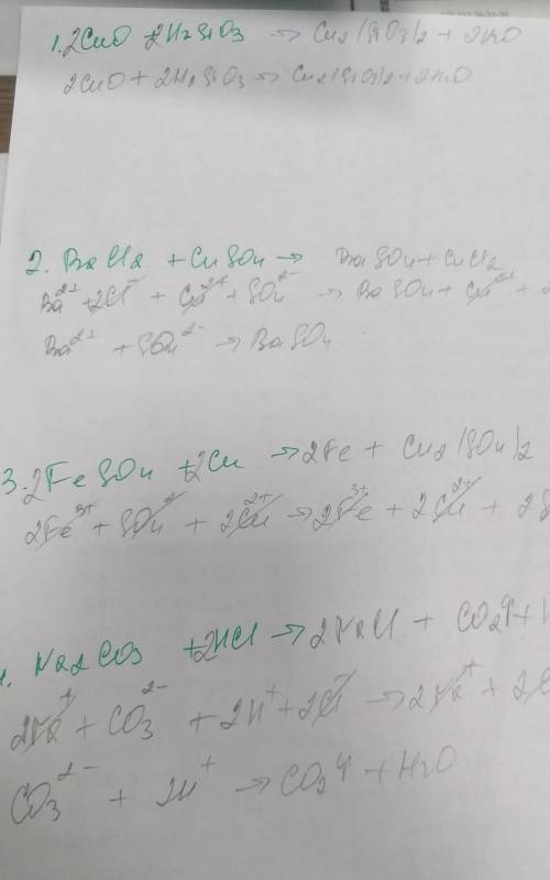 Составьте уравнения возможных реакций в молекулярном, полном ионном и сокращённое ионном виде 1. CuO