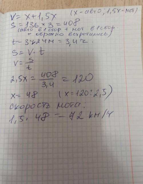 Из пункта А в пункт В выехал автомобиль.В это же время из пункта В в пункт А выехал мотоциклист скор