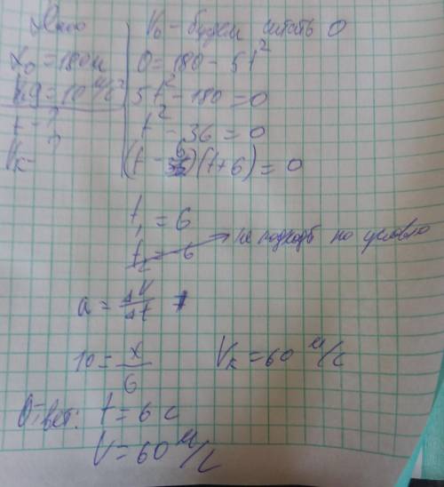 Тело падает с высоты 180 м. Найти время падения и скорость в момент соприкосновения с землёй. С ДАНО