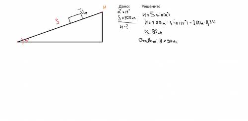 Машина поднимается по наклонной равной 15 градусам. Длинна наклонной 300 метров. Найти высоту