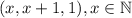 (x, x+1, 1), x \in \mathbb{N}