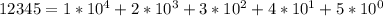 12345=1*10^4+2*10^3+3*10^2+4*10^1+5*10^0