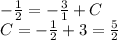 -\frac{1}{2} = - \frac{3}{1} + C \\C = -\frac{1}{2} + 3 = \frac{5}{2}