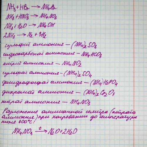 Решите составить химические уравнения взаимодействия аммиака с бромоводородной кислотой, азотной кис