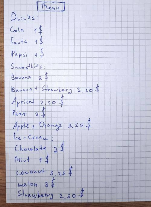 Составить английский меню ресторана на английском ​