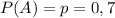 P(A) = p = 0,7