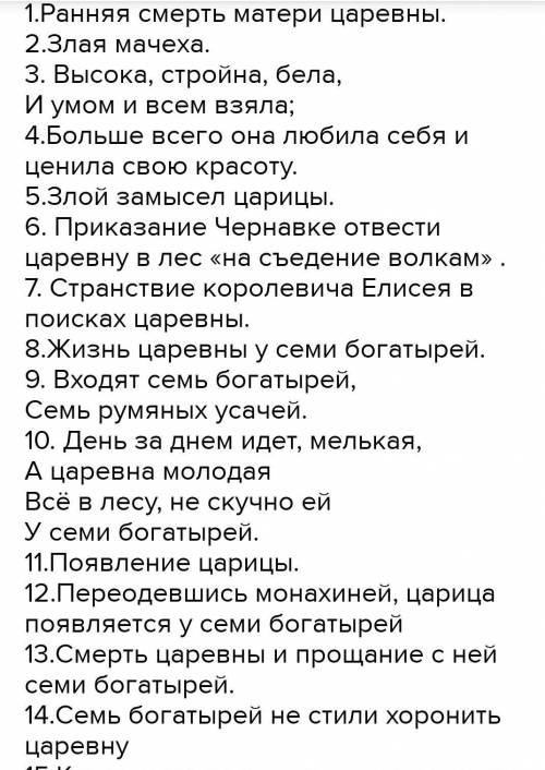 русская литература 5 класс Сказка о мертвой царевне и семи богатырях составь план​