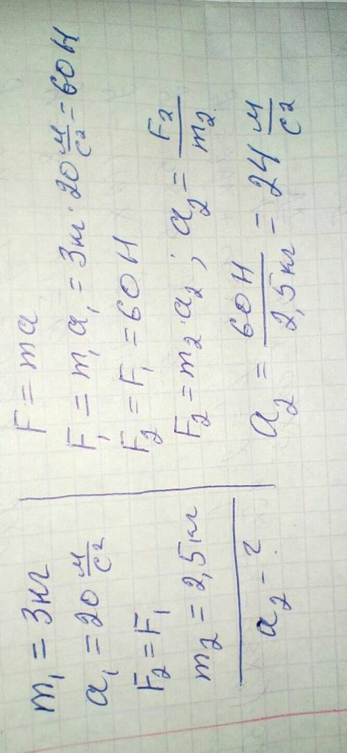 УМОЛЯЮ силы тело массой 3 кг получает ускорение 20 м / с². Масса этой силы придает любое ускорение т
