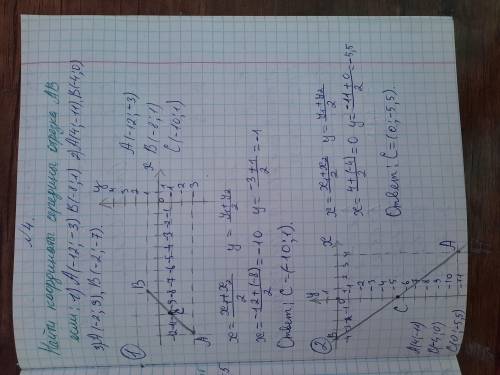 Найдите координаты середины отрезка AB, если: 1) А(-12; -3), В(-8; 1); 2) А(4; -11), B(-4; 0); 3) А(