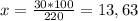 x=\frac{30*100}{220} =13,63%