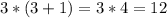 3*(3+1)=3*4=12