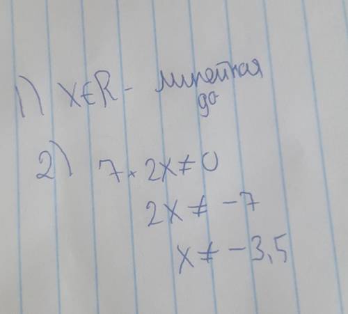 А) область определения функции, заданной формулой: 1) у=17х-24 2)у=(х+5)/(7+2х)​