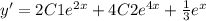 y' = 2C1 {e}^{2x} + 4C2 {e}^{4x} +\frac{1}{3}{e}^{x}