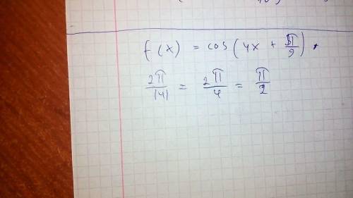 Знайдіть найменший додатний період функції f(x)=cos(4x+ п/9)