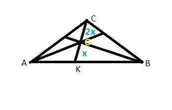 Медіана СК трикутника АВС дорівнює 18 см, знайдіть відрізки СО та ОК де точка О-точка перетину медіа