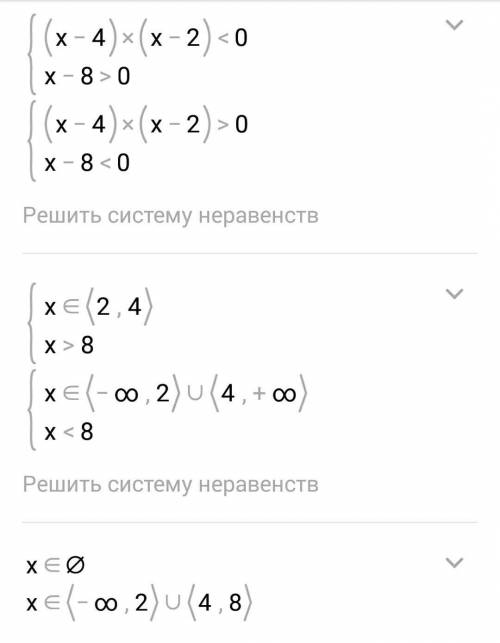 решить (x-4)(x+2)(x-8)<0​