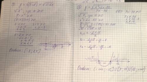 Найдите область определения функции 1.y=√(9-x²) + √(5-2x)2.y=√(x²+2x-80)/(дробная черта) 3x-36​