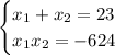 \begin{cases}x_1+x_2=23 \\ x_1 x_2 = -624 \end{cases}