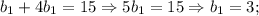 b_{1}+4b_{1}=15 \Rightarrow 5b_{1}=15 \Rightarrow b_{1}=3;