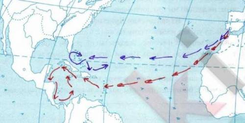 Нанесите на контурной карте маршрут путешествия христофора колумба​
