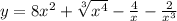 y = 8 {x}^{2} + \sqrt[3]{ {x}^{4} } - \frac{4}{x} - \frac{2}{ {x}^{3} }