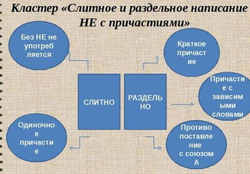 3. Составить кластер на тему Правописание НЕ- с причастиями