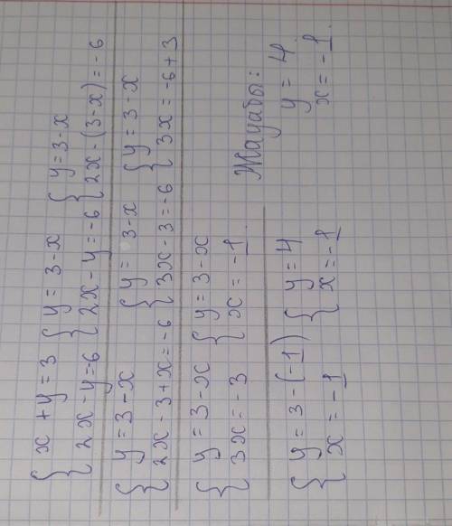 Решить графически систему линейных уравнений{х+у=3{2х-у=-6​
