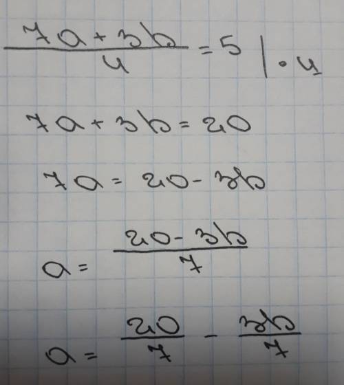 Выразите переменную а через переменную b: (7a+3b)/4=5