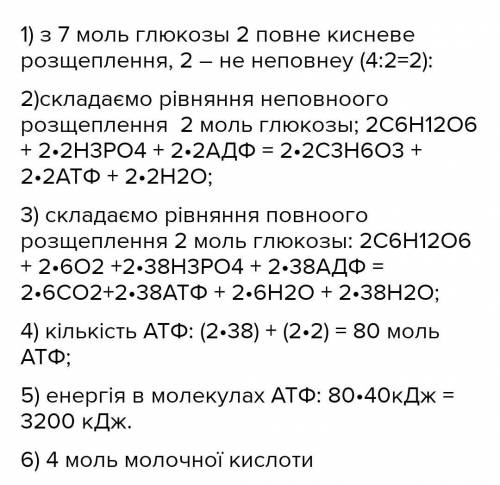 У процесі катаболізму глюкози в м'язах людини відбулося розщеплення 6 моль глікози, в яких неповного