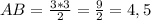 AB=\frac{3*3}{2} =\frac{9}{2} =4,5