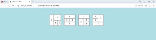 Напишите 4 таблицы на html вот так 100px все квадраты токо кодом