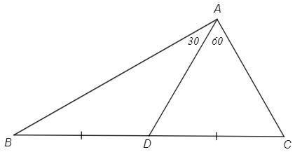В треугольнике ABC медиана AD со стороной AB составляет угол 30 градусов а со стороной AC угол 60 гр