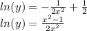 ln(y) = - \frac{1}{2 {x}^{2} } + \frac{1}{2} \\ ln(y) = \frac{ {x}^{2} - 1}{2 {x}^{2} }