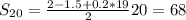 S_{20}=\frac{2-1.5+0.2*19}{2}20=68