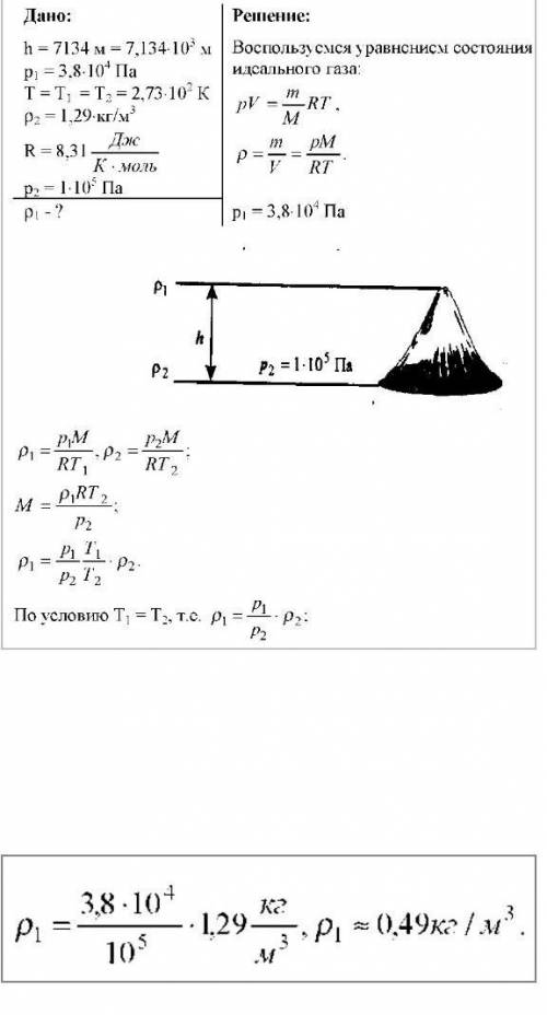 Высота горы на Памире равна 7134 м. Атмо­сферное давление на этой высоте равно 3,8 ∙ 104 Па. Опре­де