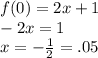 f(0) = 2x + 1 \\ - 2x = 1 \\ x = - \frac{1}{2} = .05