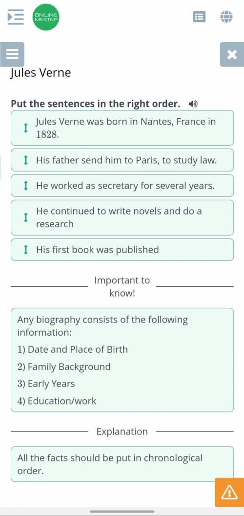 Put these sentences about Conan Doyle’s life in the correct order. - Jules Verne was born in Nantes,