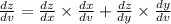 \frac{dz}{dv} = \frac{dz}{dx} \times \frac{dx}{dv} + \frac{dz}{dy} \times \frac{dy}{dv} \\