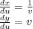 \frac{dx}{du} = \frac{1}{v} \\ \frac{dy}{du} = v