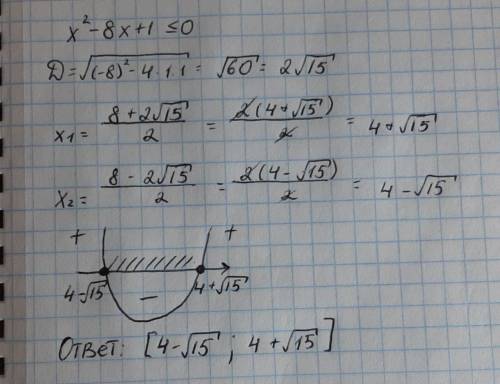 X²-8x+1←_0 Очень нужно ←_ это стрелка модет быть меньше или равно