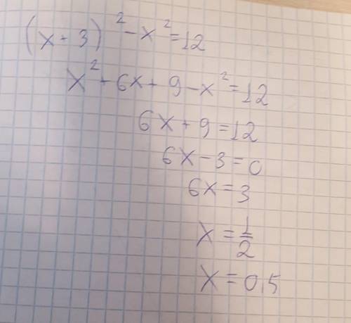 Розв′яжіть рівняння(х + 3)² - х² = 12