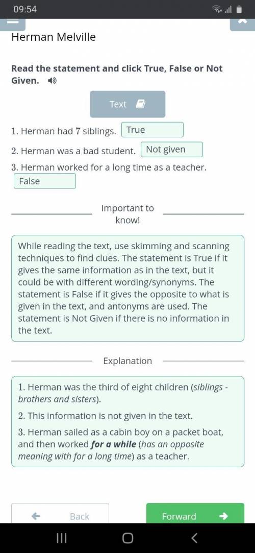 Herman Melville Read the statement and click True, False or Not Given. Text1. Herman had 7 siblings.