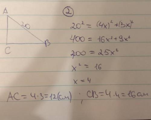 №2. Катети прямокутного трикутника відносяться як 3:4 , а його гіпотенуза = 20 см . Знайдіть катети