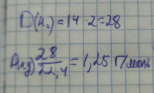 Относительная плотность газа по водороду равна 14. Вычислите плотность этого газа при н.у.